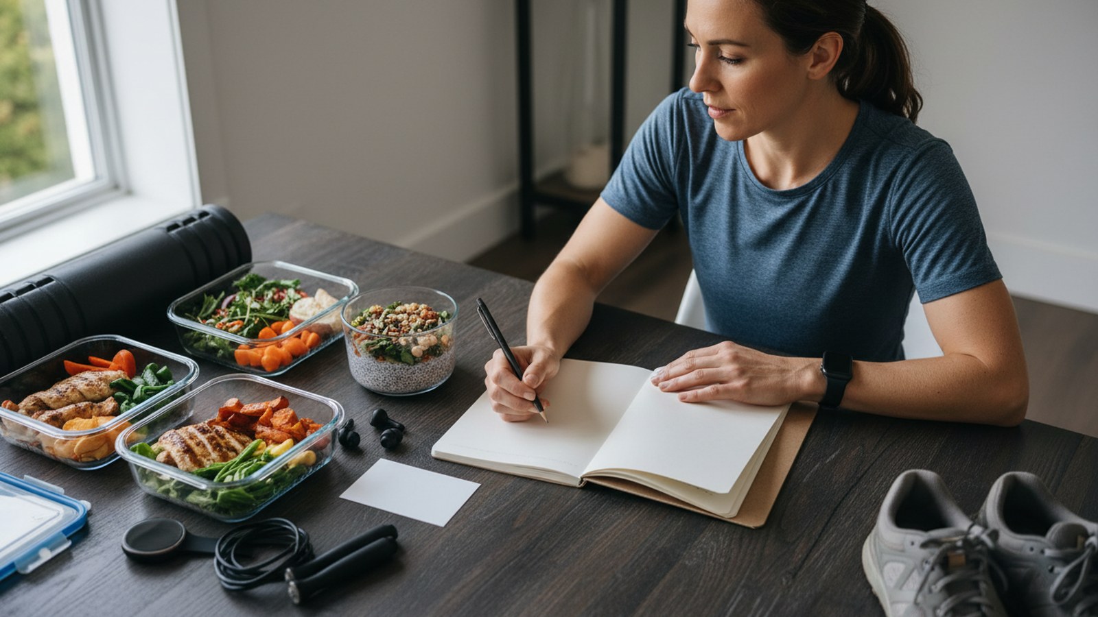 Athlete reviewing progress, training, and nutrition decisions for body-composition goals