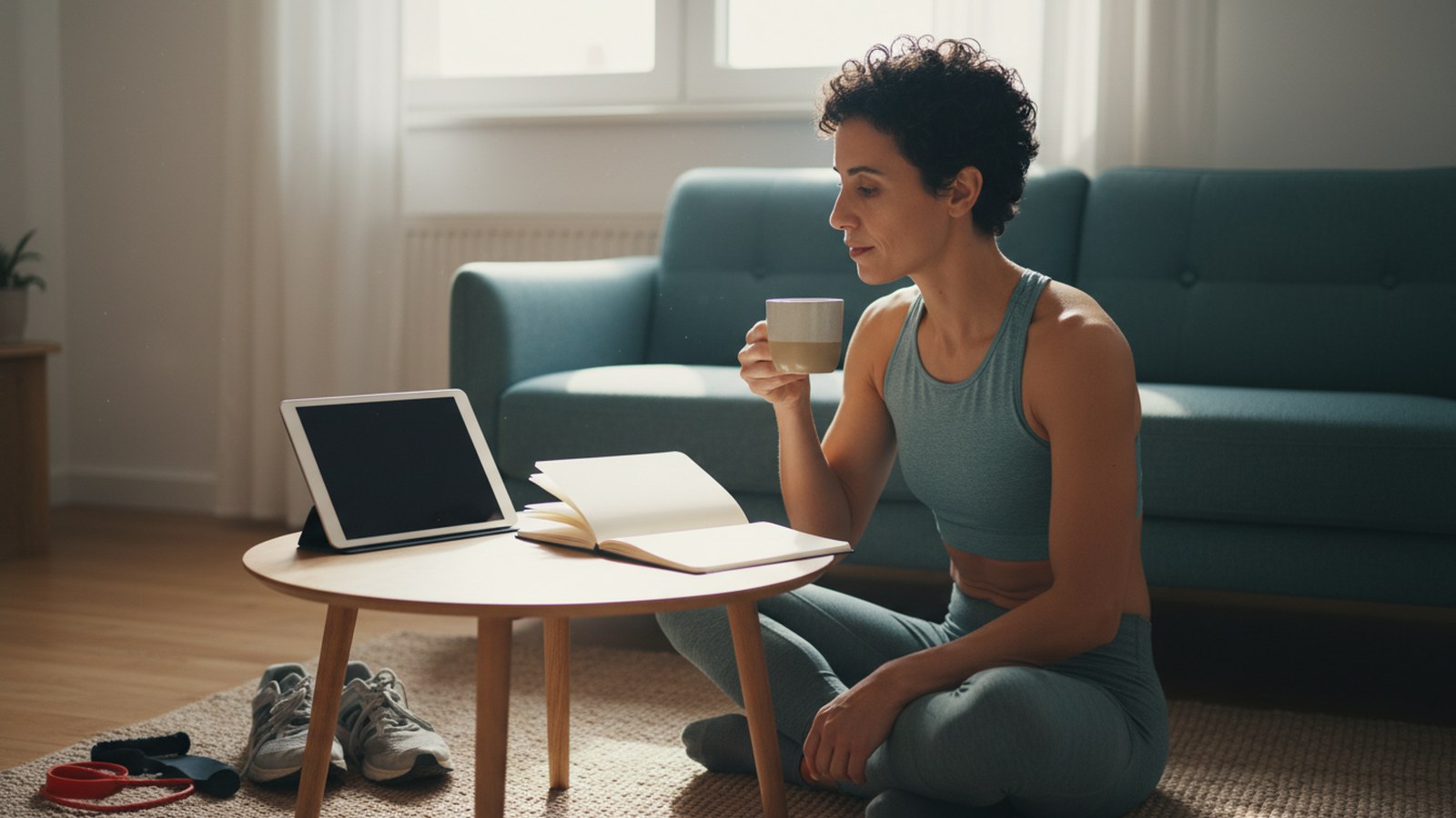 Athlete calmly reviewing body-weight trends over time