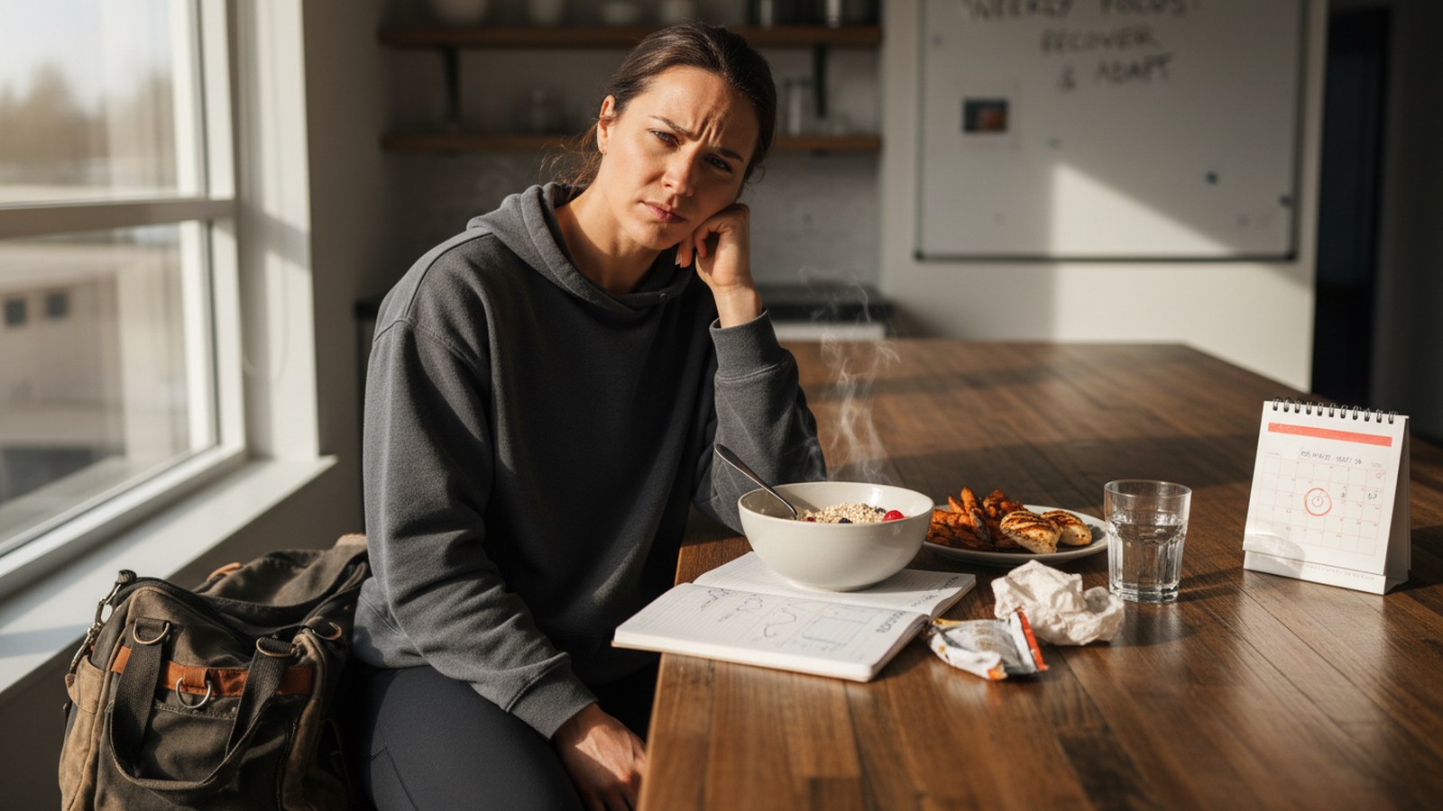 Athlete adjusting nutrition after a demanding and fatiguing training week